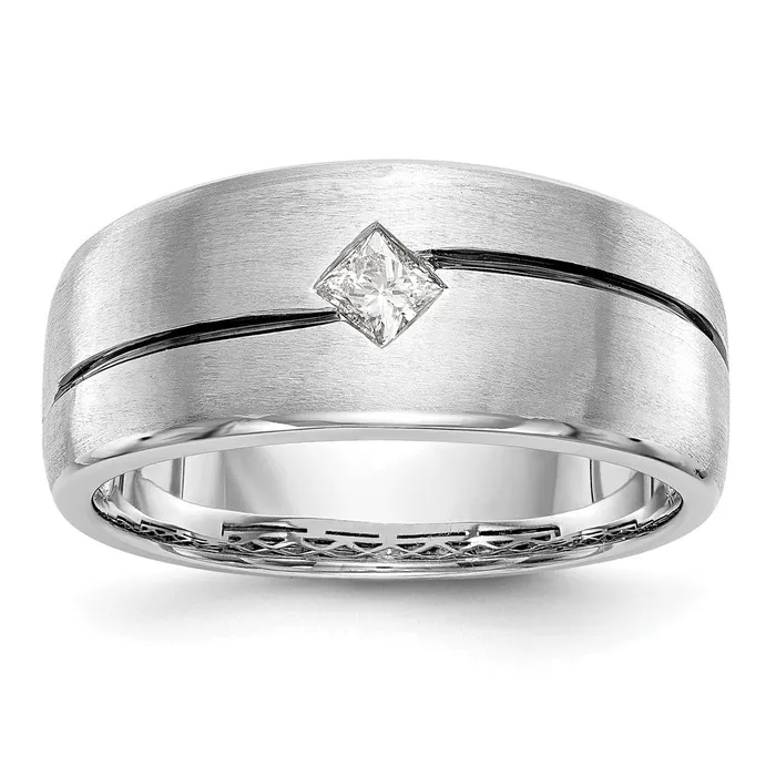 Rings Goldiacom 14k White Gold Real Diamond Enameled Mens Band