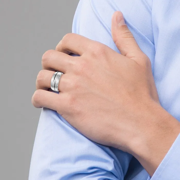 Rings Goldiacom 14k White Gold Real Diamond Enameled Mens Band