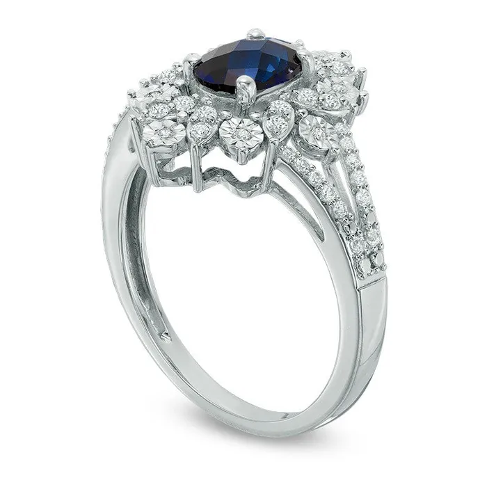 Rings Goldia Oval LabCreated Blue and White Sapphire Starburst Frame Ring in Sterling Silver Rings Goldia Oval LabCreated Blue and White Sapphire Starburst Frame Ring in Sterling Silver