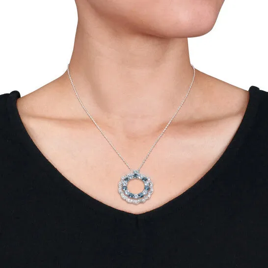 Rings Original AMOUR 6 CT TGW London Blue Sky Blue and White Topaz Open Circle Pendant with Chain In Sterling Silver JMS always