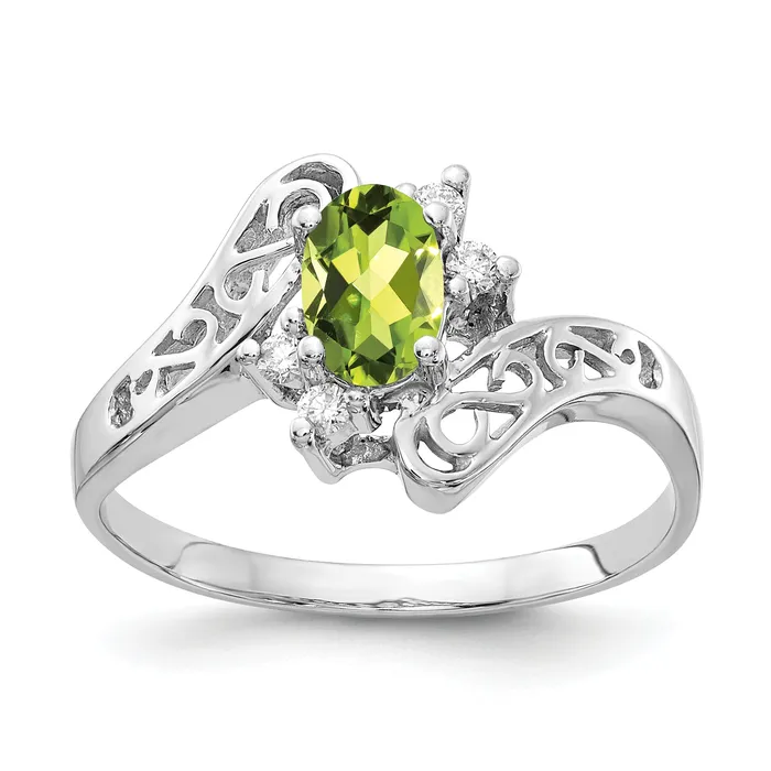 Rings Solid 14k White Gold 6x4mm Oval Simulated Peridot AAA CZ Ring Goldia Rings Solid 14k White Gold 6x4mm Oval Simulated Peridot AAA CZ Ring Goldia
