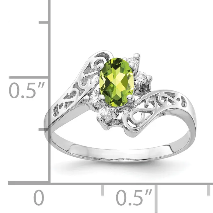 Rings Solid 14k White Gold 6x4mm Oval Simulated Peridot AAA CZ Ring Goldia