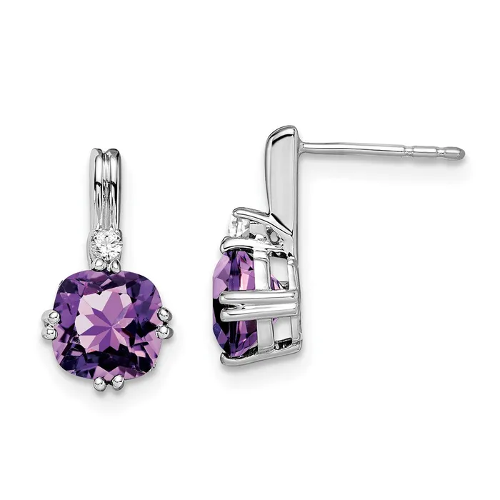 Solid 14k White Gold Cushion Simulated Amethyst and CZ Earrings Goldia Earrings Solid 14k White Gold Cushion Simulated Amethyst and CZ Earrings Goldia Earrings