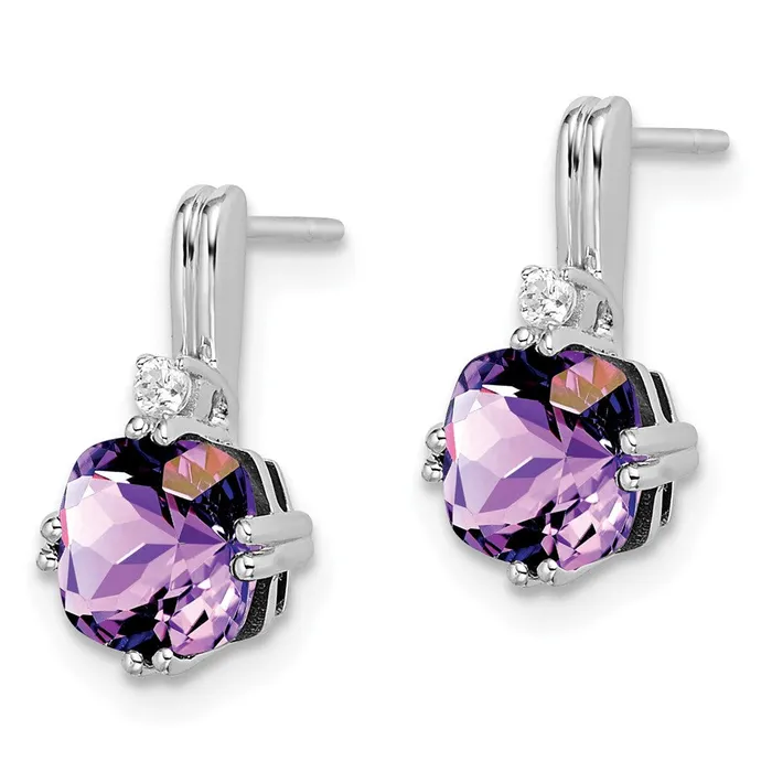 Solid 14k White Gold Cushion Simulated Amethyst and CZ Earrings Goldia Earrings Solid 14k White Gold Cushion Simulated Amethyst and CZ Earrings Goldia Earrings