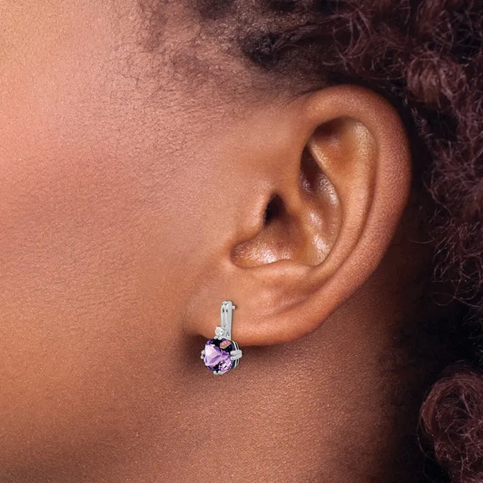 Solid 14k White Gold Cushion Simulated Amethyst and CZ Earrings Goldia Earrings Solid 14k White Gold Cushion Simulated Amethyst and CZ Earrings Goldia Earrings