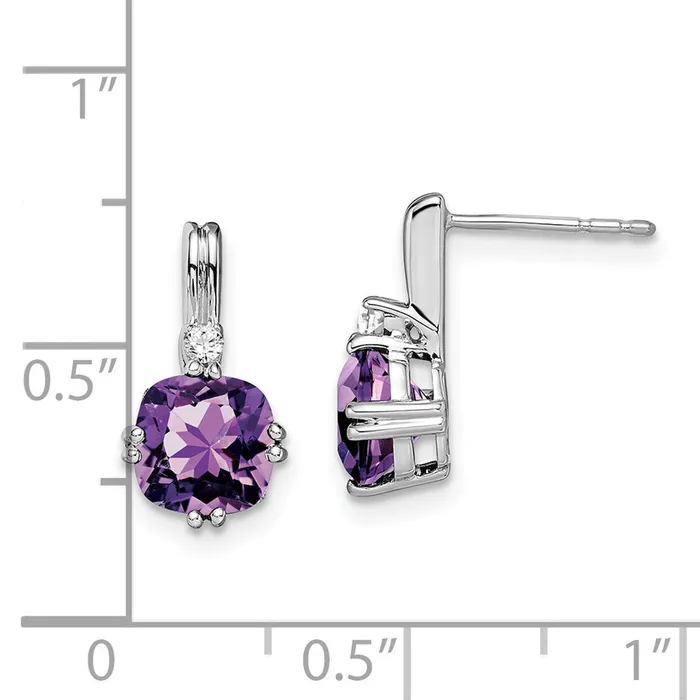 Solid 14k White Gold Cushion Simulated Amethyst and CZ Earrings Goldia Earrings Solid 14k White Gold Cushion Simulated Amethyst and CZ Earrings Goldia Earrings