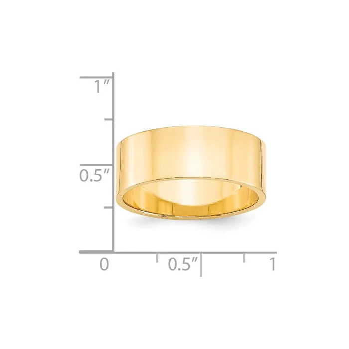 Solid 14K Yellow Gold 8mm Light Weight Flat MensWomens Wedding Band Ring Size 10 Goldia Rings