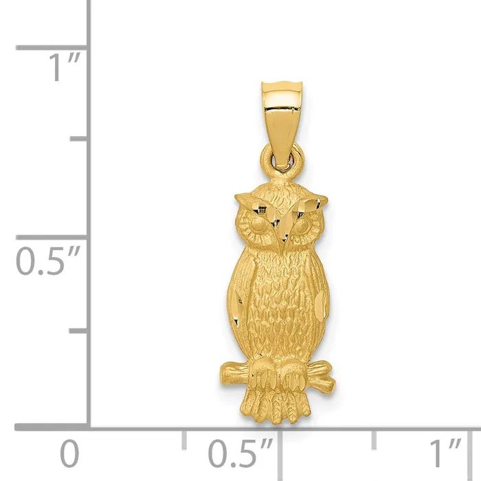 14k Satin Diamondcut Owl Pendant TreasureFineJewelers Necklaces