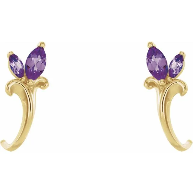 14K Yellow Amethyst FloralInspired JHoop Earrings TreasureFineJewelers Earrings