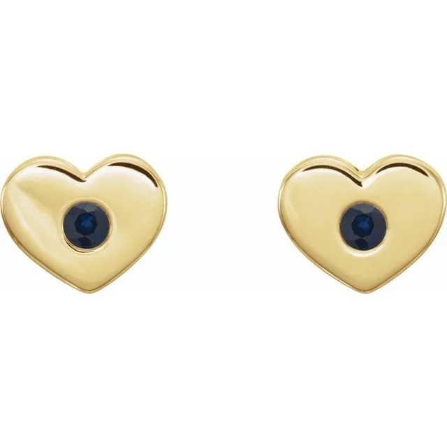 14K Yellow Blue Sapphire Heart Earrings TreasureFineJewelers Earrings