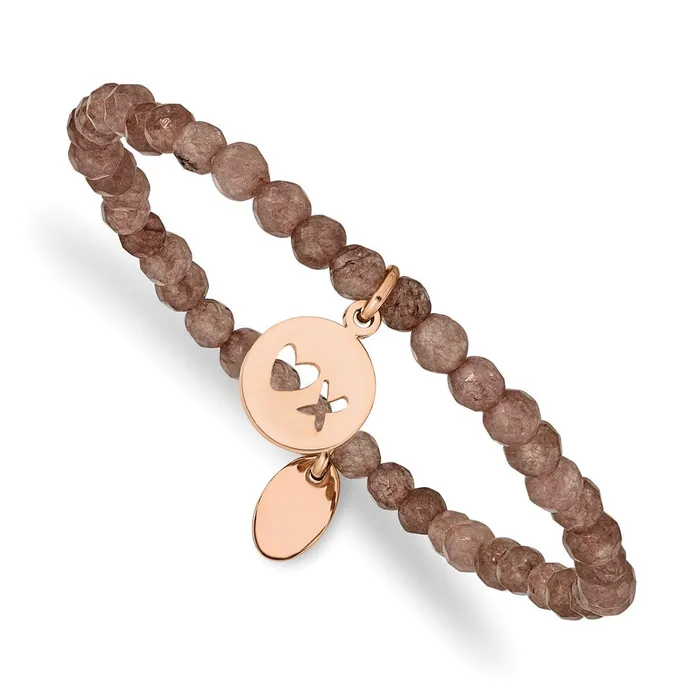 Chisel Stainless Steel Polished Rose IPplated XO 4mm Brown Jade Beaded Stretch Bracelet TreasureFineJewelers Bracelets Chisel Stainless Steel Polished Rose IPplated XO 4mm Brown Jade Beaded Stretch Bracelet TreasureFineJewelers Bracelets