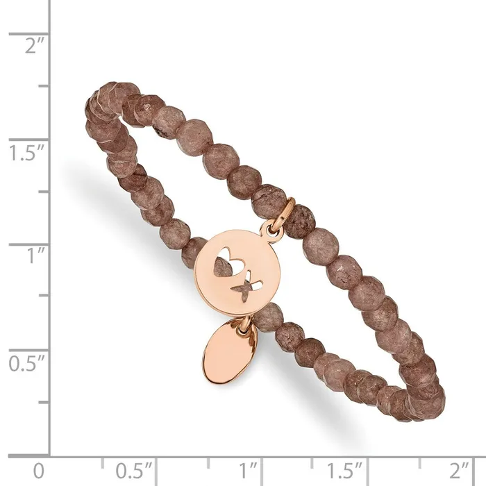 Chisel Stainless Steel Polished Rose IPplated XO 4mm Brown Jade Beaded Stretch Bracelet TreasureFineJewelers Bracelets