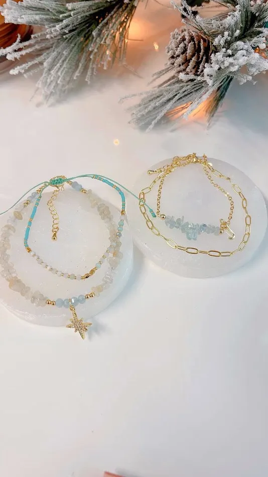 MP Jewelry Bracelets Initial Aquamarine Bracelet Set 4 pcs