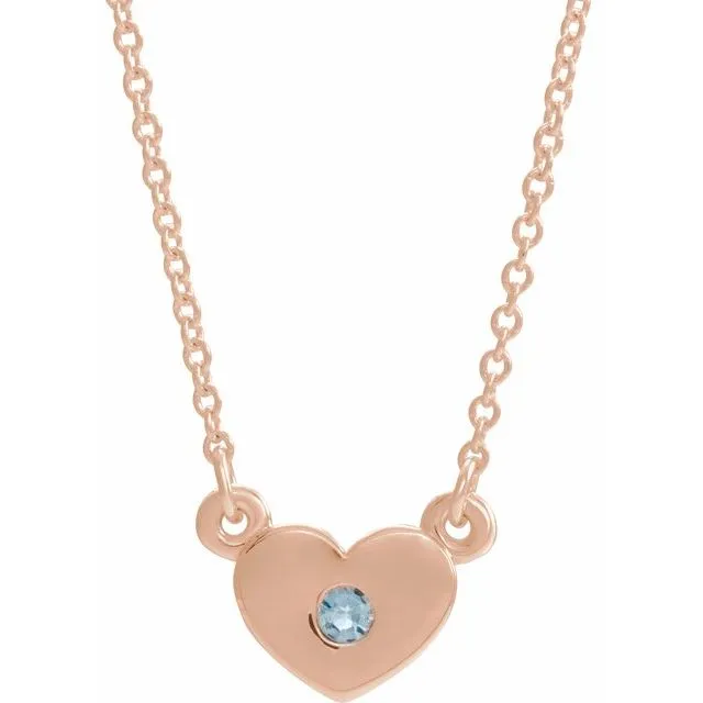 Necklaces TreasureFineJewelers 14K Rose Aquamarine Heart 16 Necklace