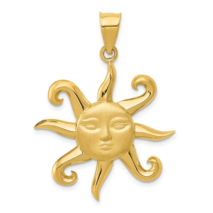 Necklaces TreasureFineJewelers 14k Satin and Polished Sun Pendant
