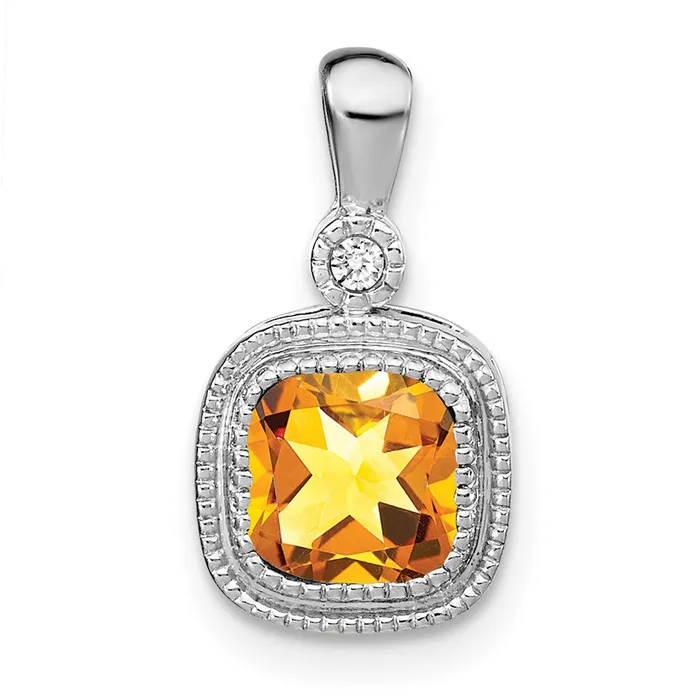 Necklaces TreasureFineJewelers 14k White Gold Cushion Citrine and Diamond Pendant Necklaces TreasureFineJewelers 14k White Gold Cushion Citrine and Diamond Pendant
