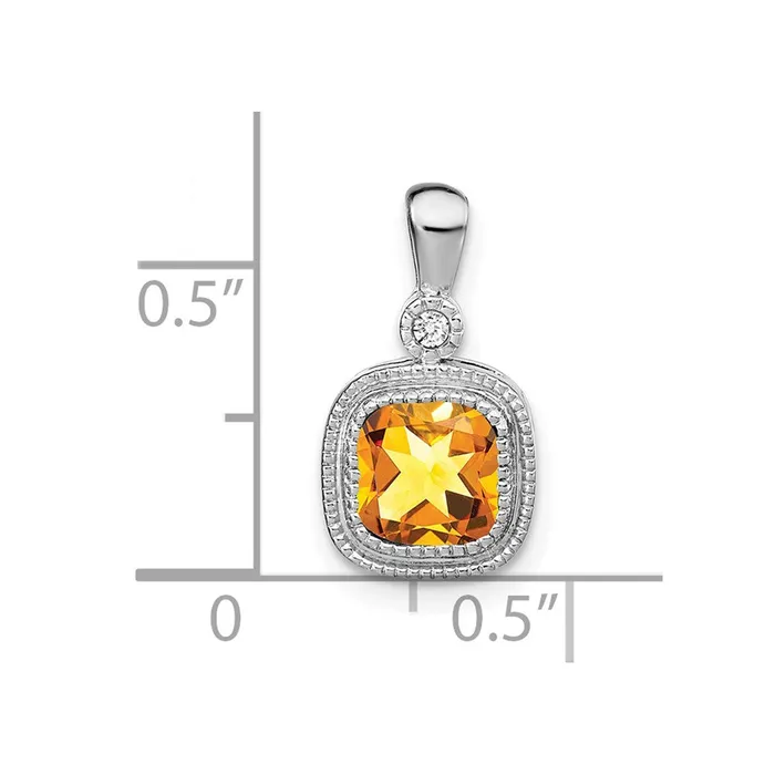 Necklaces TreasureFineJewelers 14k White Gold Cushion Citrine and Diamond Pendant