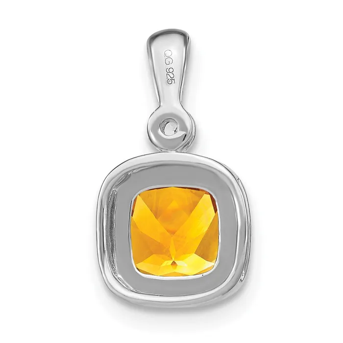 Necklaces TreasureFineJewelers 14k White Gold Cushion Citrine and Diamond Pendant