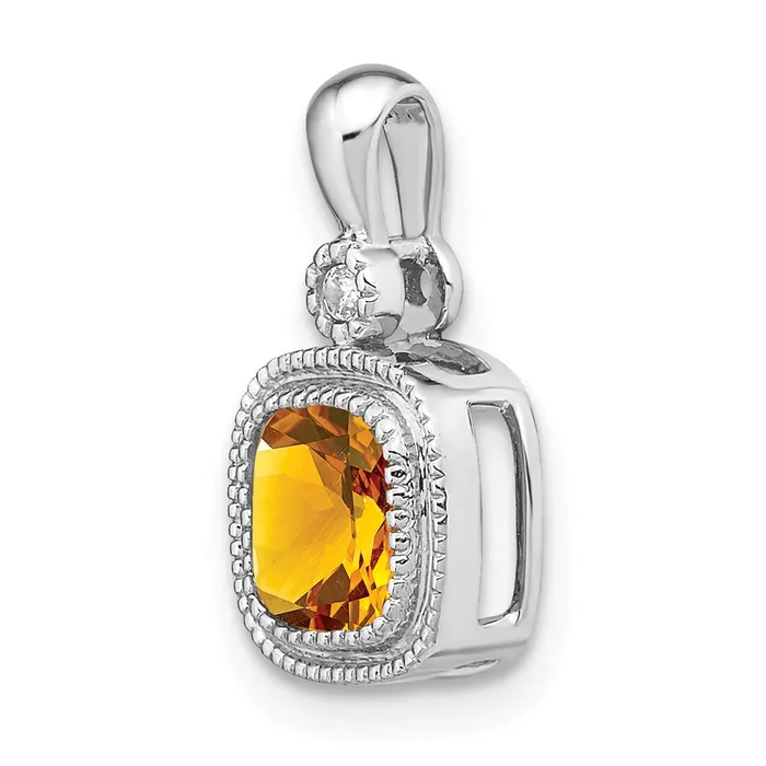 Necklaces TreasureFineJewelers 14k White Gold Cushion Citrine and Diamond Pendant