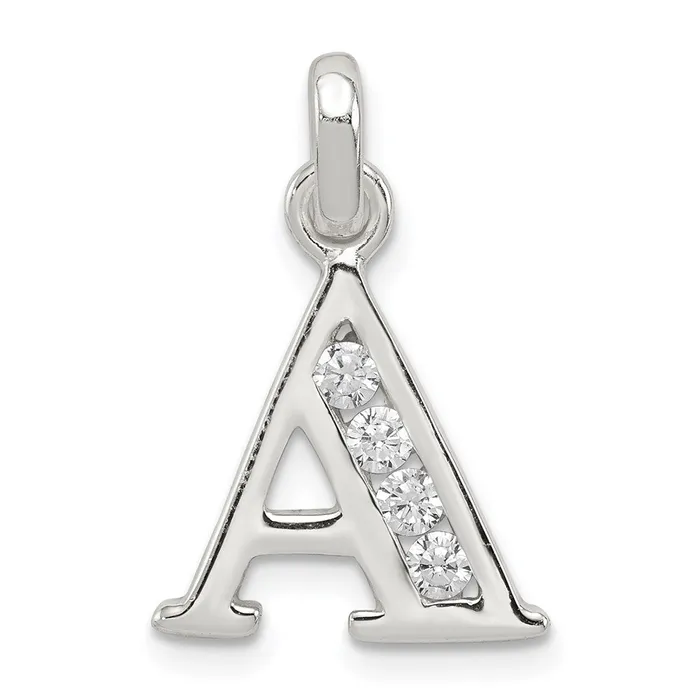 Necklaces TreasureFineJewelers Sterling Silver White CZ Letter A Initial Pendant Necklaces TreasureFineJewelers Sterling Silver White CZ Letter A Initial Pendant