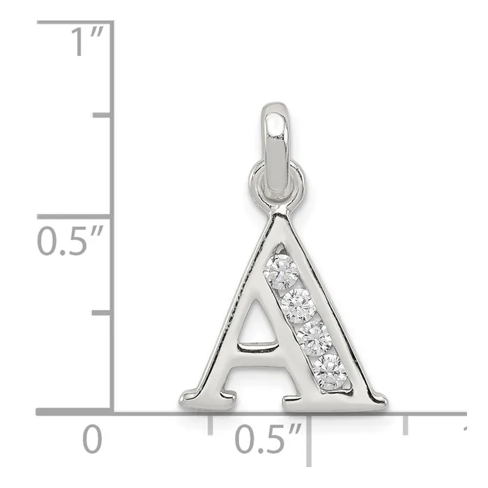 Necklaces TreasureFineJewelers Sterling Silver White CZ Letter A Initial Pendant
