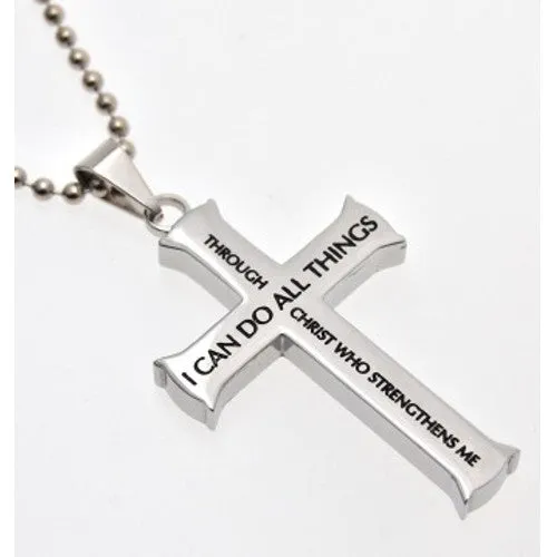 North Arrow Shop Necklaces Philippians 413 Necklace Cross Pendant STRENGTH Bible Verse Stainless Steel with Bead Chain North Arrow Shop Necklaces Philippians 413 Necklace Cross Pendant STRENGTH Bible Verse Stainless Steel with Bead Chain