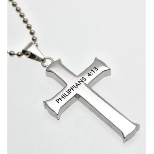 North Arrow Shop Necklaces Philippians 413 Necklace Cross Pendant STRENGTH Bible Verse Stainless Steel with Bead Chain North Arrow Shop Necklaces Philippians 413 Necklace Cross Pendant STRENGTH Bible Verse Stainless Steel with Bead Chain