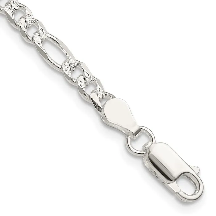Rings Sterling Silver 4mm Pav Flat Figaro Chain TreasureFineJewelers