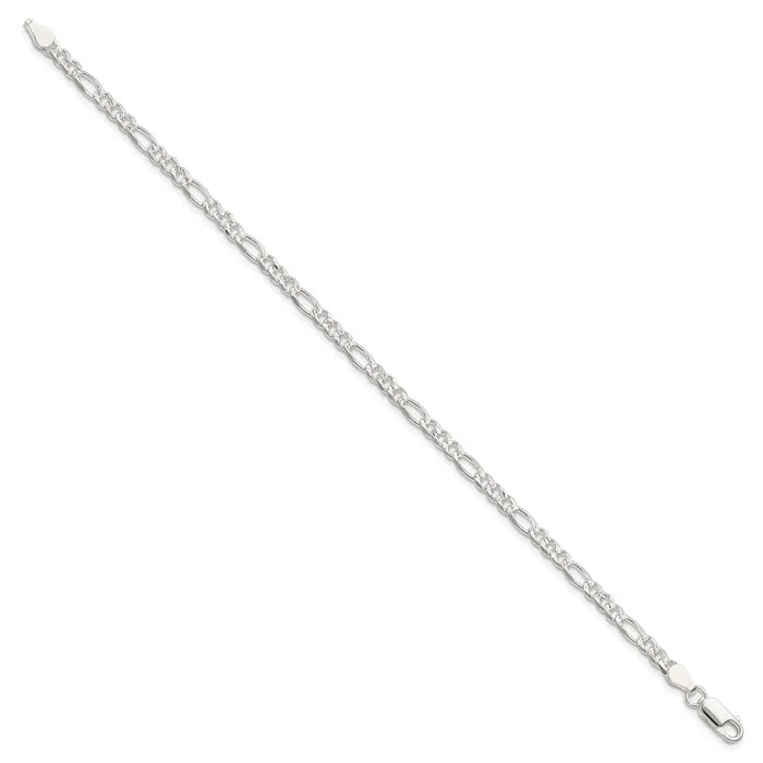 Rings Sterling Silver 4mm Pav Flat Figaro Chain TreasureFineJewelers