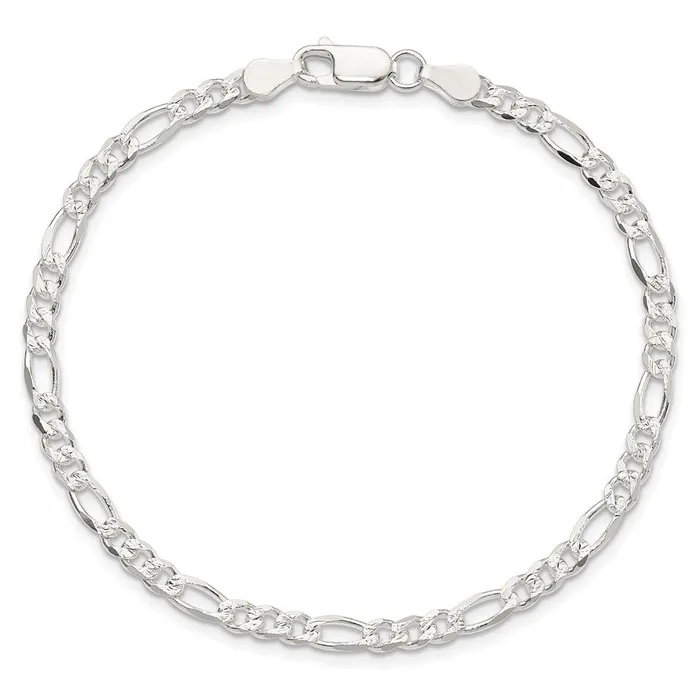 Rings Sterling Silver 4mm Pav Flat Figaro Chain TreasureFineJewelers