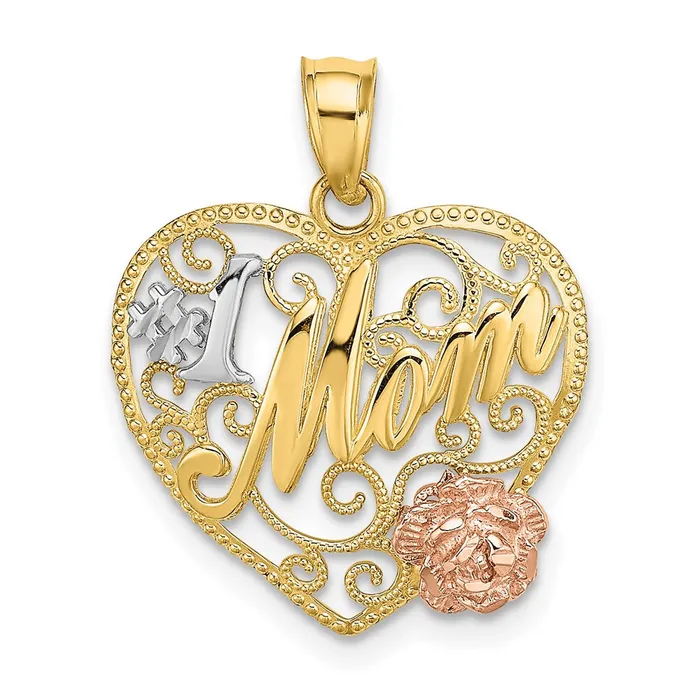Rings TreasureFineJewelers 14k Twotone wWhite Rhodium 1 MOM Heart Charm