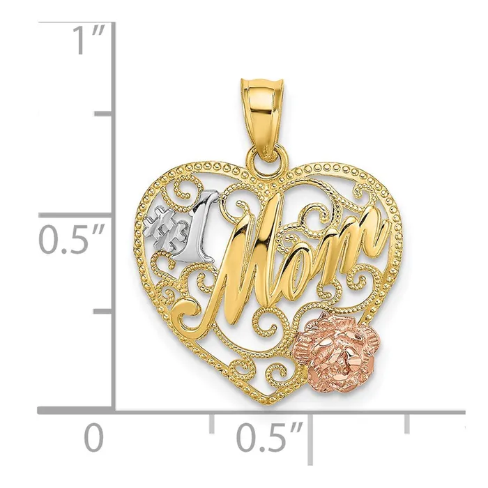 Rings TreasureFineJewelers 14k Twotone wWhite Rhodium 1 MOM Heart Charm