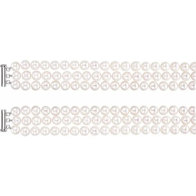 Sterling Silver Freshwater Cultured Pearl 3 Row 22 Necklace TreasureFineJewelers Necklaces Sterling Silver Freshwater Cultured Pearl 3 Row 22 Necklace TreasureFineJewelers Necklaces