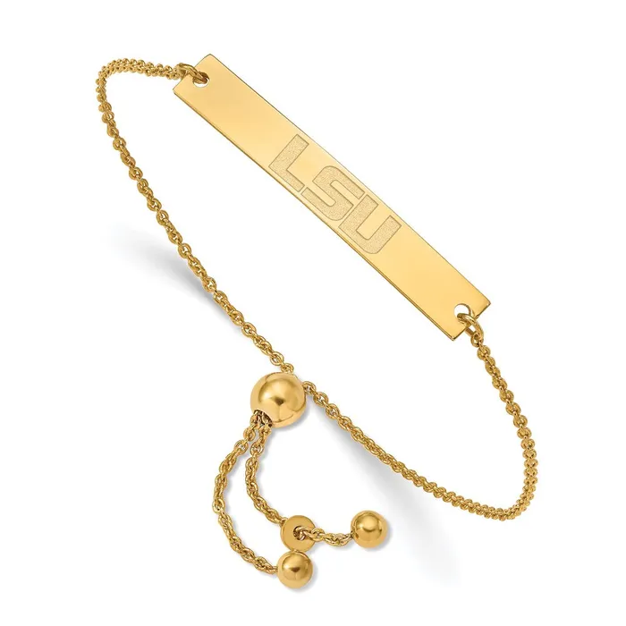 Sterling Silver Goldplated Louisiana State University LSU Small Bar Adjustable 9 inch Bracelet TreasureFineJewelers Bracelets Sterling Silver Goldplated Louisiana State University LSU Small Bar Adjustable 9 inch Bracelet TreasureFineJewelers Bracelets