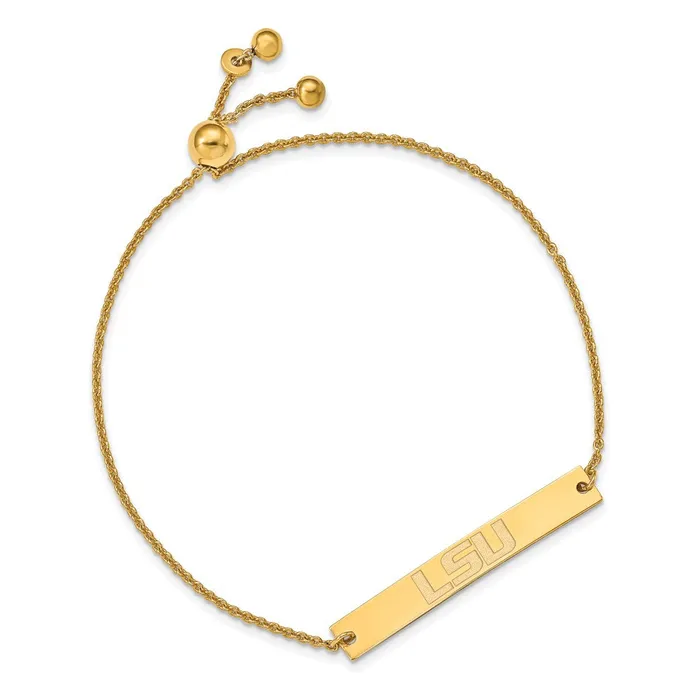 Sterling Silver Goldplated Louisiana State University LSU Small Bar Adjustable 9 inch Bracelet TreasureFineJewelers Bracelets