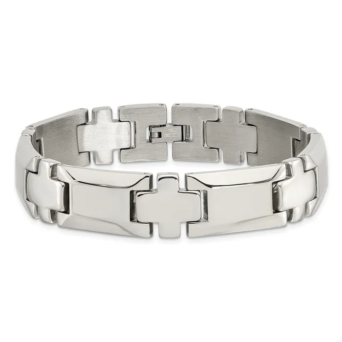 TreasureFineJewelers Bracelets Chisel Stainless Steel Polished 85 inch Cross Link Bracelet