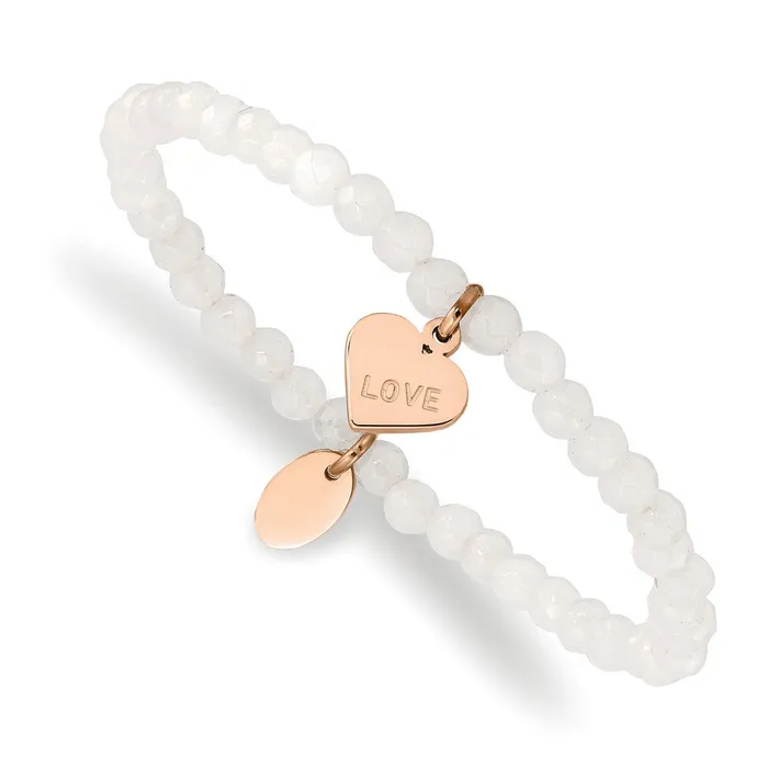 TreasureFineJewelers Chisel Stainless Steel Polished Rose IPplated LOVE Heart 4mm Jade Beaded Stretch Bracelet Bracelets TreasureFineJewelers Chisel Stainless Steel Polished Rose IPplated LOVE Heart 4mm Jade Beaded Stretch Bracelet Bracelets