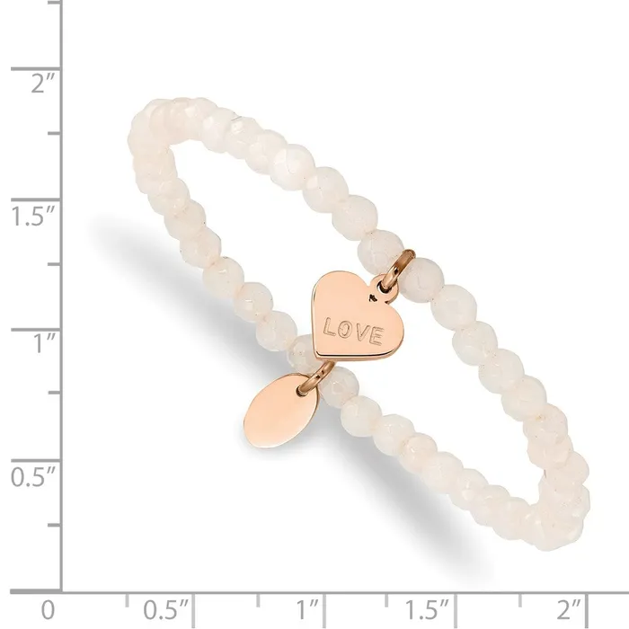 TreasureFineJewelers Chisel Stainless Steel Polished Rose IPplated LOVE Heart 4mm Jade Beaded Stretch Bracelet Bracelets
