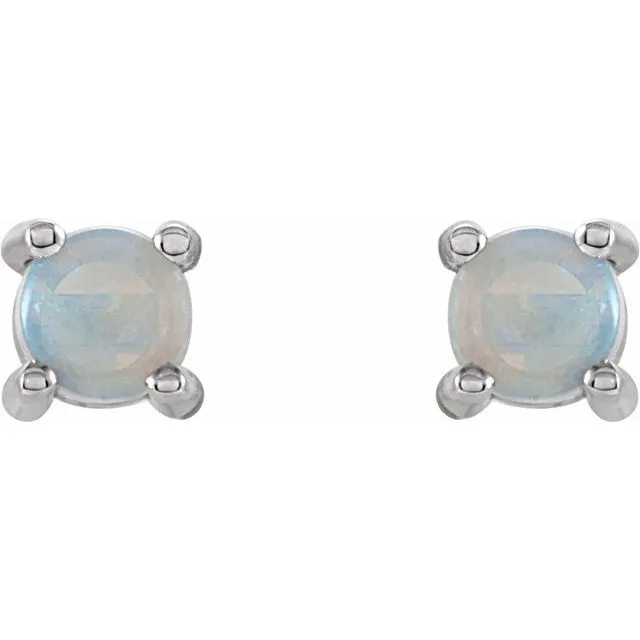 TreasureFineJewelers Earrings 14K White Gold 4 mm Natural White Gold Opal Earrings
