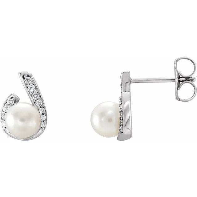 TreasureFineJewelers Earrings 14K White Gold Cultured Freshwater Pearl 110 CTW Natural Diamond Earrings TreasureFineJewelers Earrings 14K White Gold Cultured Freshwater Pearl 110 CTW Natural Diamond Earrings