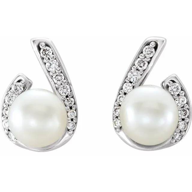TreasureFineJewelers Earrings 14K White Gold Cultured Freshwater Pearl 110 CTW Natural Diamond Earrings