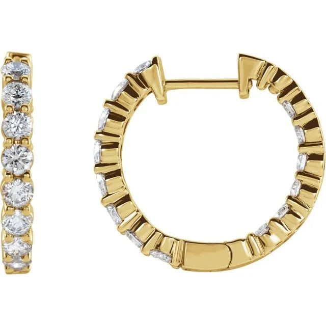 TreasureFineJewelers Earrings 14K Yellow Gold 1 CTW LabGrown Diamond InsideOutside Hinged 193 mm Hoop Earrings TreasureFineJewelers Earrings 14K Yellow Gold 1 CTW LabGrown Diamond InsideOutside Hinged 193 mm Hoop Earrings