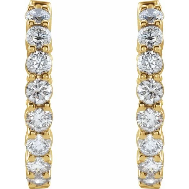 TreasureFineJewelers Earrings 14K Yellow Gold 1 CTW LabGrown Diamond InsideOutside Hinged 193 mm Hoop Earrings