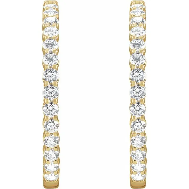 TreasureFineJewelers Earrings 14K Yellow Gold 4 CTW Natural Diamond InsideOutside Hinged 36 mm Hoop Earrings