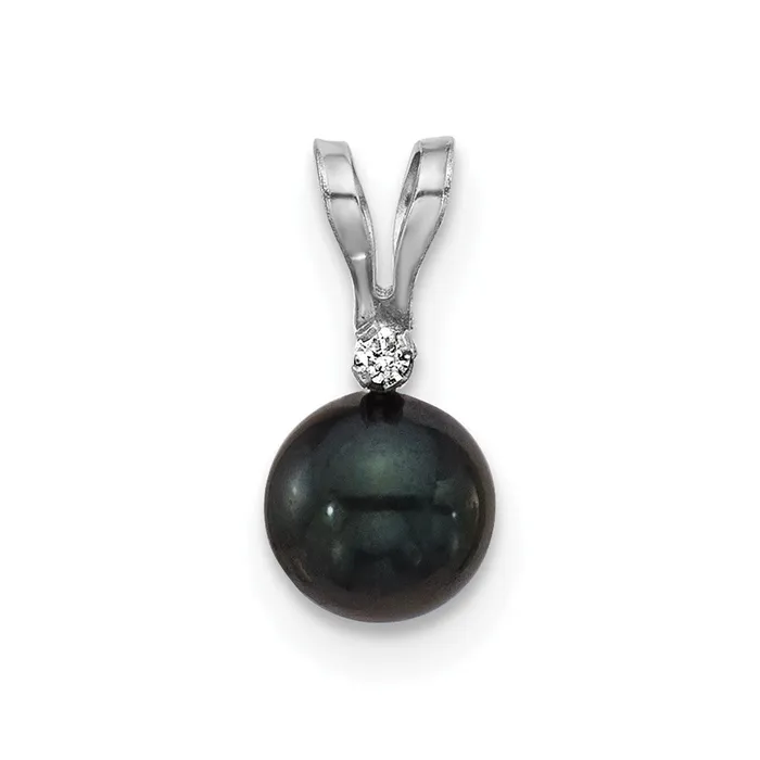 TreasureFineJewelers Necklaces 14k White Gold 56mm Black Round Saltwater Akoya Cultured Pearl Diamond Pendant