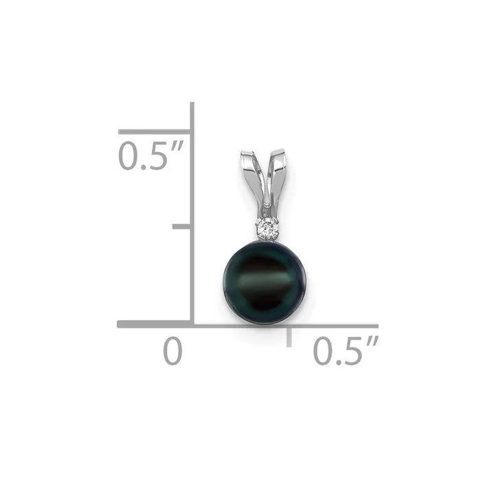 TreasureFineJewelers Necklaces 14k White Gold 56mm Black Round Saltwater Akoya Cultured Pearl Diamond Pendant