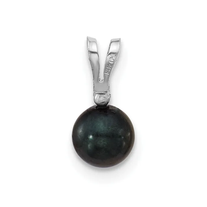 TreasureFineJewelers Necklaces 14k White Gold 56mm Black Round Saltwater Akoya Cultured Pearl Diamond Pendant