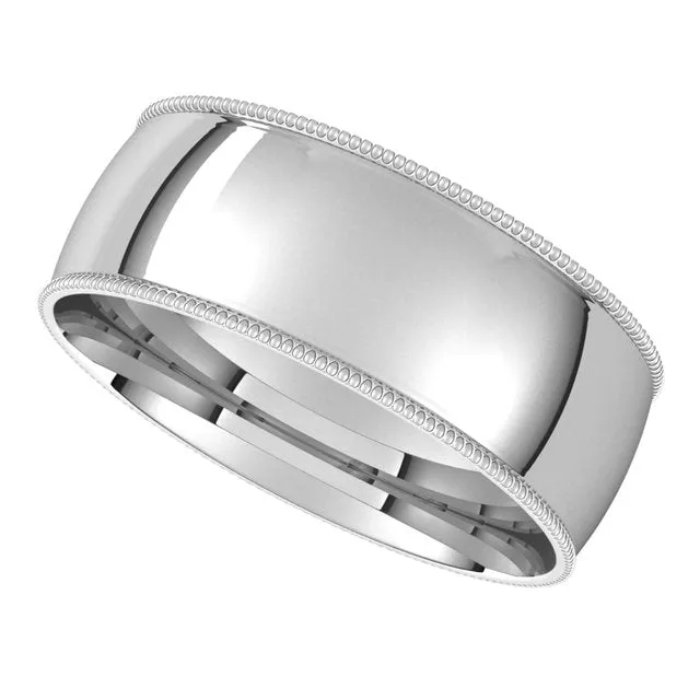 TreasureFineJewelers Rings 10K White Gold 7 mm Milgrain Half Round Comfort Fit Light Wedding Band