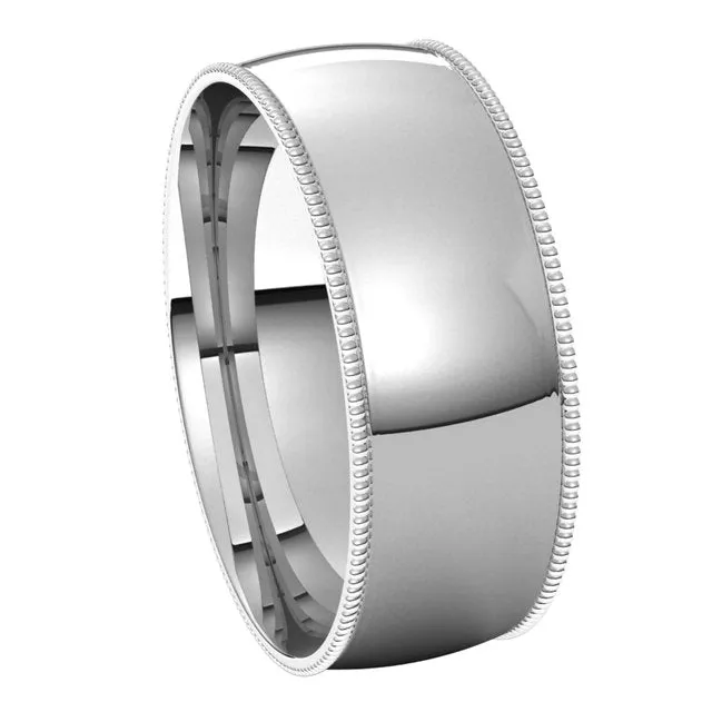 TreasureFineJewelers Rings 10K White Gold 7 mm Milgrain Half Round Comfort Fit Light Wedding Band