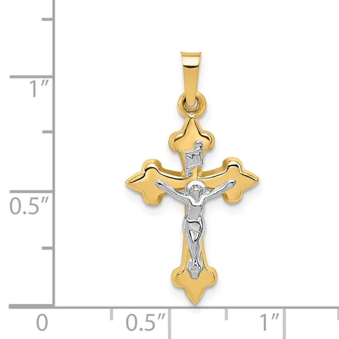 TreasureFineJewelers Rings 14k Twotone Polished Fleur de Lis INRI Crucifix Pendant